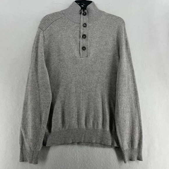 Banana Republic Sweater Mens XL Gray 3-Button 1/4 Zip Merino Wool Mock Neck - Picture 1 of 11